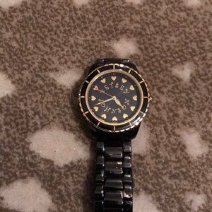 Betsey Johnson black and gold watch